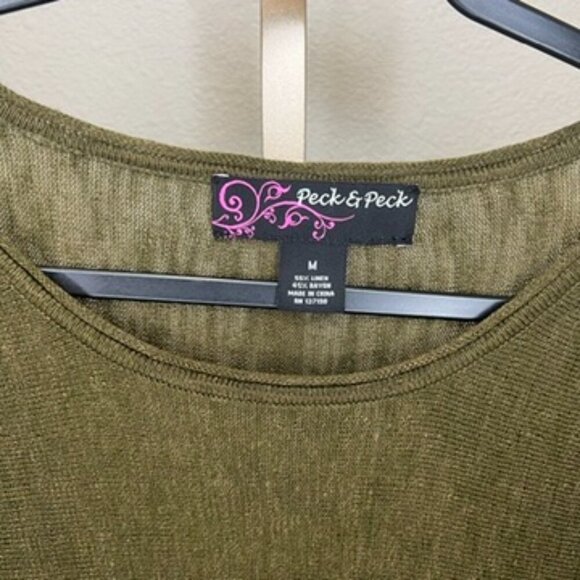 Peck & Peck linen blend 3/4 Sleeve tunic top Olive Green Size Medium - Picture 2 of 3